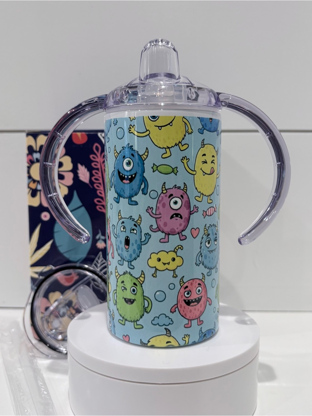 Kids Monster Print Sippy Cup with Handles, Boys Gift Idea